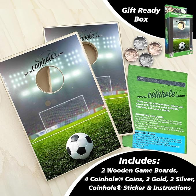 Coinhole Desktop Coin Bouncing Party Game Set | Tabletop Cornhole Board Game | Small Cornhole Travel Game Includes Coins