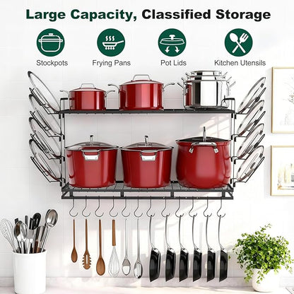 Housolution Pot Rack Wall Mounted, 3 Level Height Adjustable, 2 Tier Heavy Duty