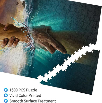 Challenging high Difficulty Jesus 1500 Pieces,give me Your Hand, Wooden Adult Jigsaw Puzzle, Family Entertainment, Relaxation, Decoration and Gift Giving. Jigsaw Size:34.3X22.4 inches