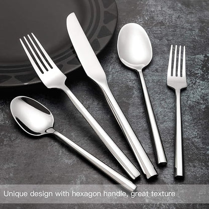 Silverware Set Flatware Set 40 Pieces Stainless Steel Cutlery Set Hexagonal Pattern Mirror Finished Home Daily Use Housewarming Wedding Gift Service for 8