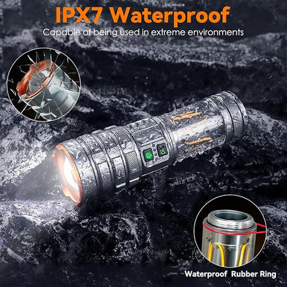 LED Flashlights High Lumens Rechargeable, 90000 High Lumens Super Bright Flashlight Camping with 11 Modes & Waterproof, Powerful Handheld Flashlight for Camping Emergencies, Outdoor, Hiking, Working