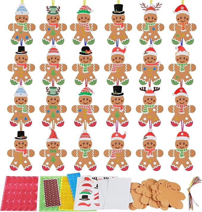 Fennoral 24 Pack Gingerbread Man Craft for Kids Make You Own Gingerbread Man Foam Stickers Ornament DIY Arts and Crafts for Kids Girls Boys Chirstmas Party Supplies Christmas Tree Decoration
