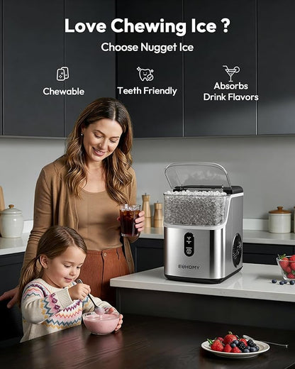EUHOMY Nugget Ice Maker Countertop, Ready in 7 Mins, 34Lbs/24H Pebble Ice Maker