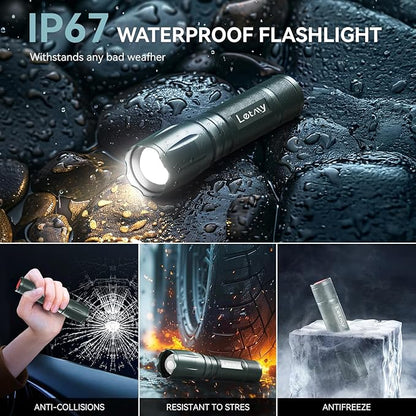 LETMY Tactical Flashlight - 2 Pack Bright Military Grade LED Flashlights High Lumens - Portable Handheld Flash Light, 5 Modes Zoomable Waterproof Flashlights for Home Emergency Camping- Gray