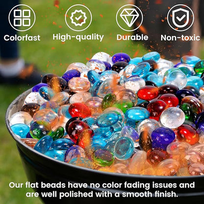 FUTUREPLUSX 5 Lb Flat Glass Marbles, 500PCS Blue Mixed Color Flat Gems Decorative Glass Stones Vase Filler Beads Table Scatter Decor