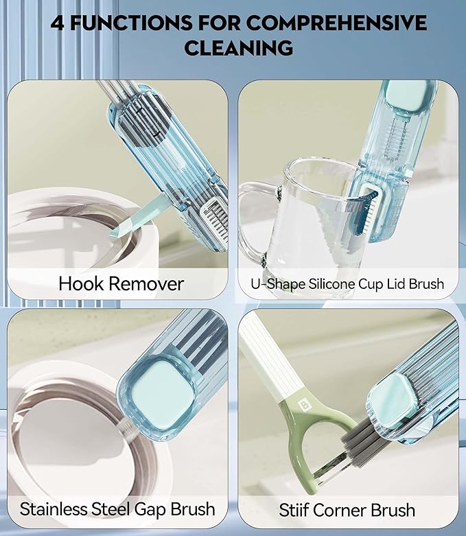 VIDONIO 4 in 1 Cup Lid Gap Cleaning Brush, Mutipurpose Tiny Silicone Cup Holder