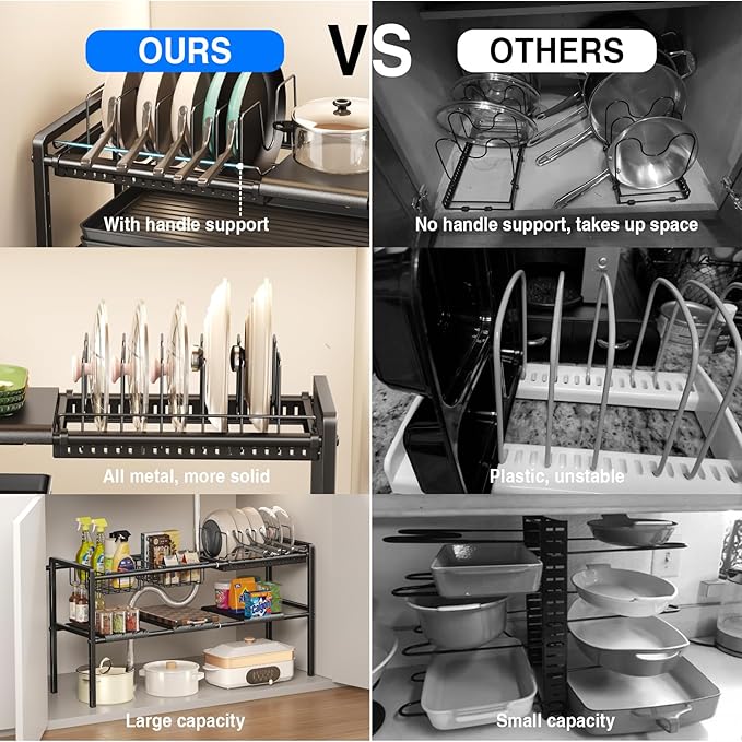 Mustorn Pots and Pans Organizer Under Cabinet, Expandable 2 Tier Under Sink