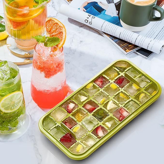 Ice Cube Tray with Lid and Bin, 2 Pack