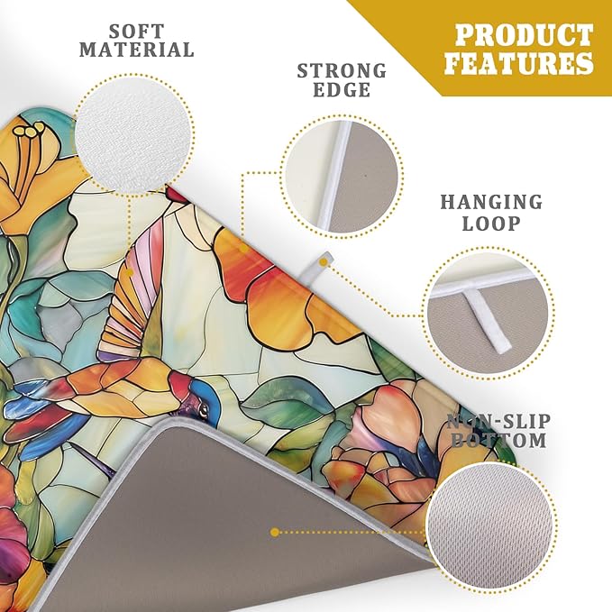 Spring Summer Dish Drying Mat for Kitchen Counter Hummingbird Microfiber