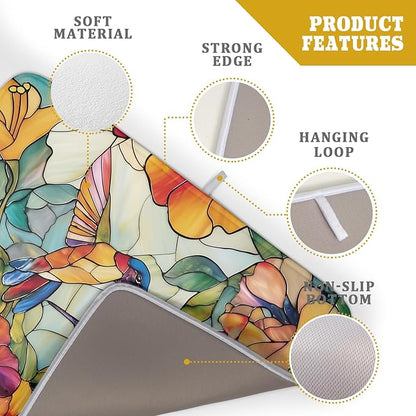 Spring Summer Dish Drying Mat for Kitchen Counter Hummingbird Microfiber