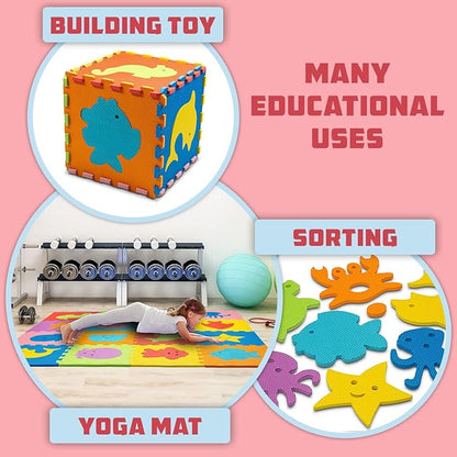 TOYVELT Foam Puzzle Floor Mat for Kids 12x12-16 Interlocking Play Mat Tiles with Colors, Alphabet, ABC - Educational Large Puzzle Foam Floor Tiles for Crawling, Exercise, Playroom, Play Area