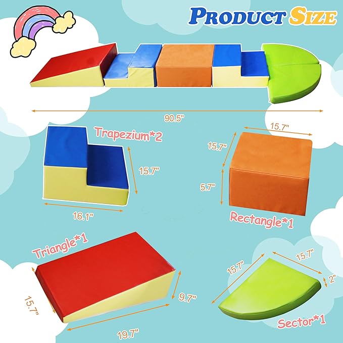 6-Piece Baby Soft Foam Climbing Blocks Set, PU Leather Non Slip Foam Play Gym Climbing Structures for Toddlers 3, Indoor Climb and Crawl Activity Play Set