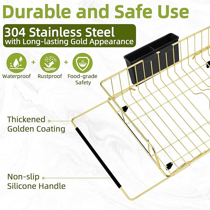 Golden Expandable Dish Drying Rack-Extra Large Stainless Steel Dish Drainer