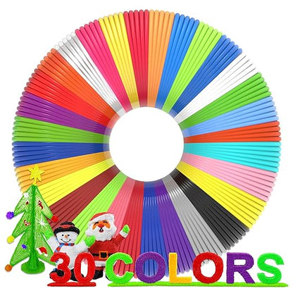 3D Pen Filament Refills 30 Colors, Bonus 250 Stencils eBooks - 3D Pen Filament PLA 1.75mm,Non-Toxic, Smooth Printing Refills