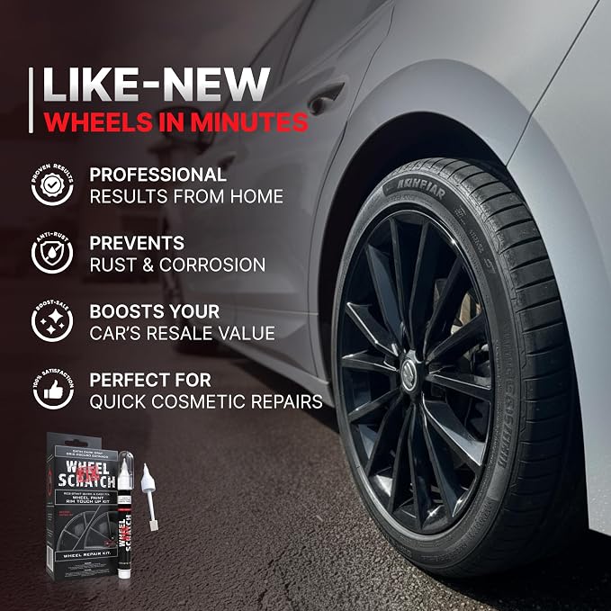 Wheel Scratch Fix® Dark Gray Touch Up Paint for Cars - DIY Alloy Wheel Repair Kit, Curb Rash Remover with Fast-Drying Pen - Long-Lasting OEM Finish Car Rim Paint for Scuffs and Chips at Home (Satin Dark Gray)