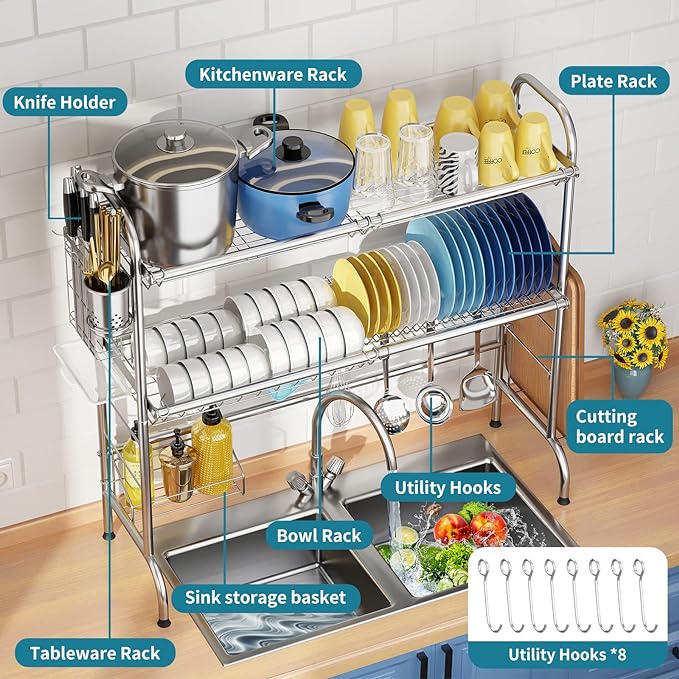 HOWDIA Stainless Steel 2-Tier Over The Sink Dish Drying Rack