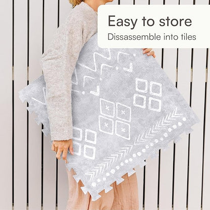 Lillefolk Baby Play Mat for Floor – 6x6ft Gray | Soft Non Toxic Premium EVA Foam Tiles for Tummy Time, Crawling & Playroom – Waterproof for Hard Floors Mat for Babies & Toddlers (9 Tiles)