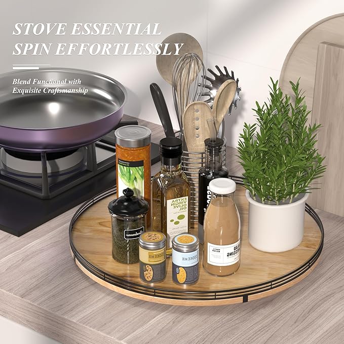 21" Lazy Susan Oak Wood Turntable Organizer