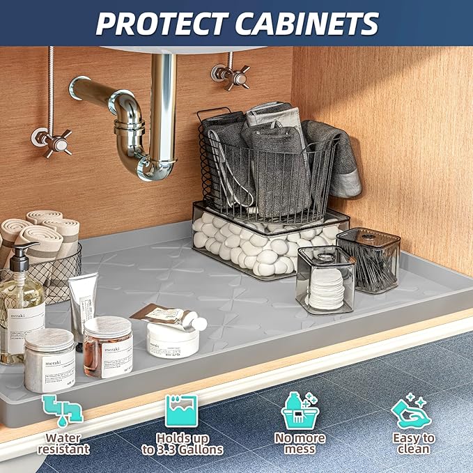 SIKADEER 37" x 19" Under Sink Mat Waterproof, Silicone Mat Kitchen Drawer Shelf
