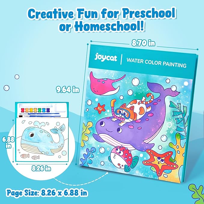 JoyCat Paint with Water Coloring Books for Toddlers, Watercolor Painting Sets for Kids Ages 3-5 4-8, Arts and Crafts Drawing Activities Toy Birthday Gift for Boys Girls (Sea Animals)
