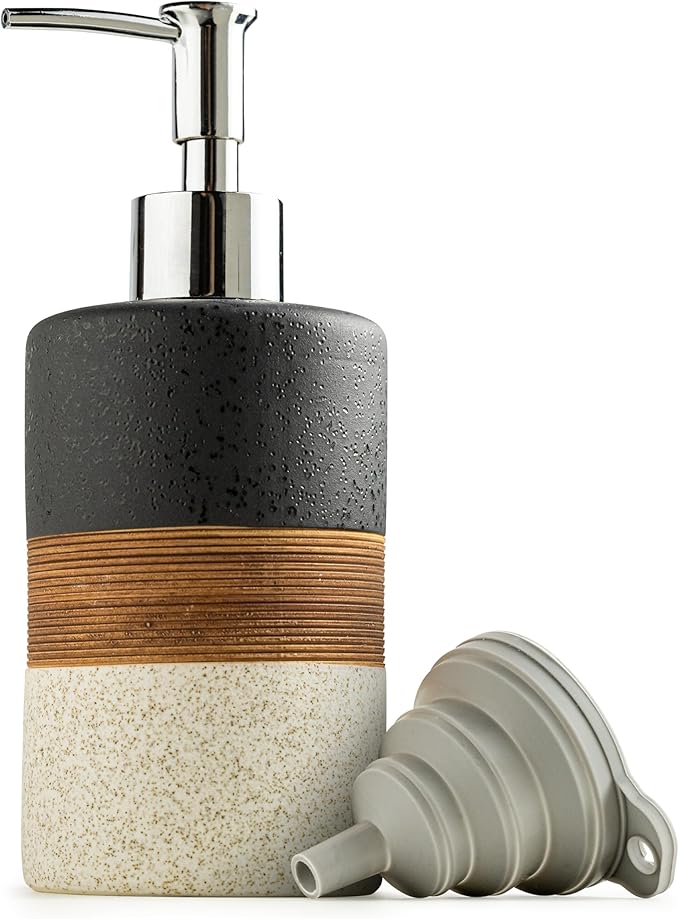 Dish Soap Dispenser Set with Silicone Funnel, Hand Soap, Body Wash, Ceramic