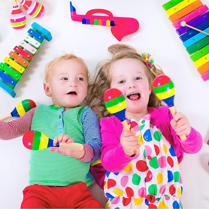 20Pcs DIY Wooden Maracas for Kids, Mini Maracas for Mexican Fiesta Party Favors with 12Pcs Multicolor Pens, Cinco De Mayo Party Supplies