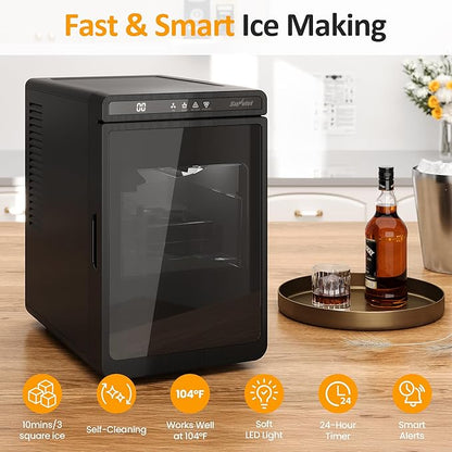 Crystal Clear Ice Maker, Compact Countertop Ice Machine, 3 x 1.6 Ice Cubes