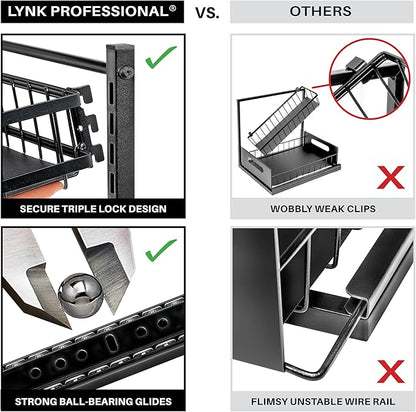 LYNK PROFESSIONAL® Pull Out Under Sink Kitchen Cabinet Organizer - 10" W x 14" D 2-Tier Drawer - Sliding Shelf Organizer for Cabinets and Undersink Storage Shelves - Lifetime Ltd. Warranty – Black