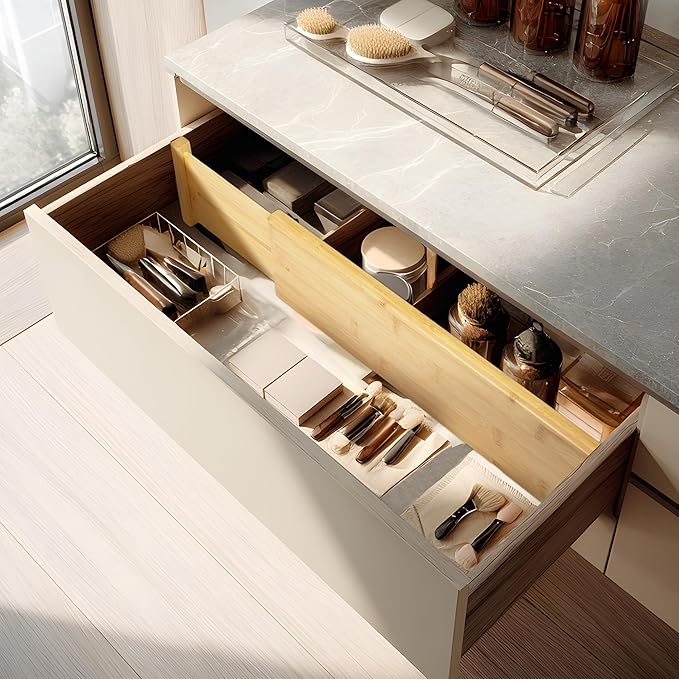 VaeFae 3 Pack Bamboo Drawer Dividers, Expandable Separators