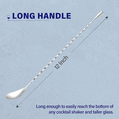 Briout 4 Pieces Bar Spoon, 12 Inches Long Handle Drink Stirrer