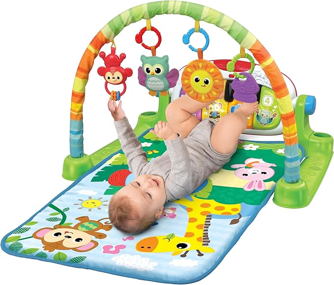 winfun Jungle Pals Kick N Play Musical Mat for Babies 0+ | Tummy Time & Lay Play Modes | Light-Up Piano, Detachable Toys, Rattles | Sensory Development Baby Playmat | CPS Stage 1 | Gift Idea