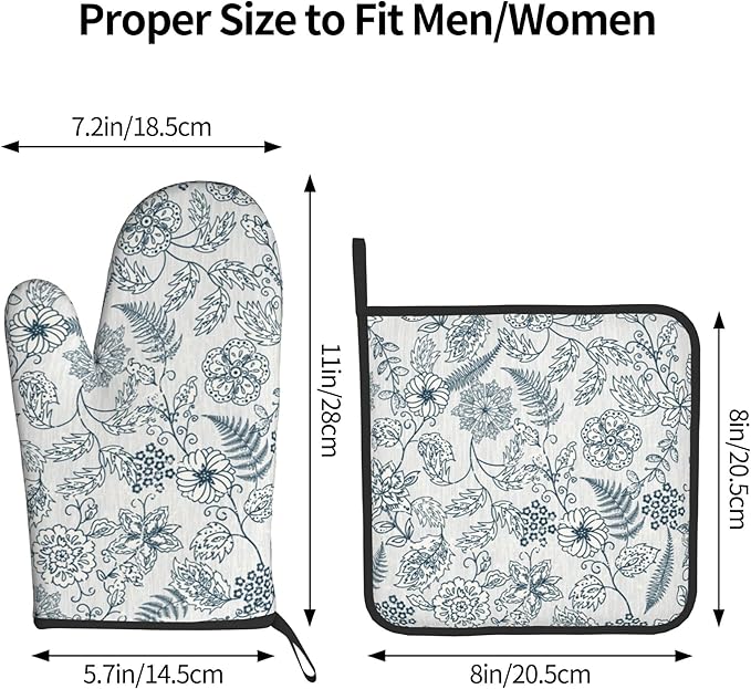 Blue Floral Oven Mitts Set – Vintage Pot Holders Kitchen Gloves