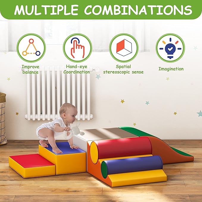 Betterhood Climbing Blocks for Toddlers 1-3, 7 Pcs Kids Soft Play Set, Toddler Soft Couch Climber Gymnastics Equipment for Crawling and Sliding at Home, Preschool