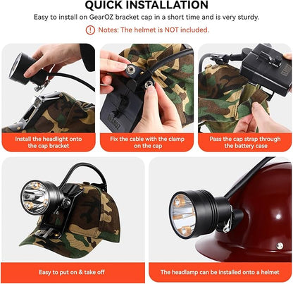 Coon Hunting Lights Headlamp for Coyotes Hog Predators, 10W Rechargeable & IPX5 Waterproof, 6 Lighting Modes, 45000LUX 4-Color LED (White Red Green Amber) with Camo Hunting Hat for Forehead