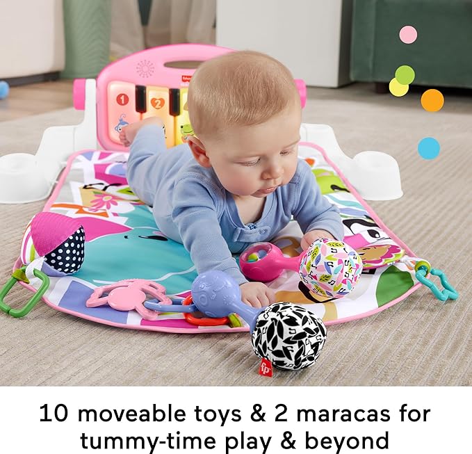 Fisher-Price Baby Musical Toy Set Glow and Grow Kick & Play Piano Gym Pink Playmat with 2 Rattle Maracas for Newborns Ages 0+ Months