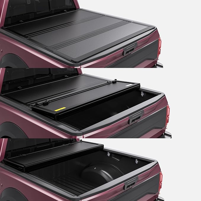 OEDRO Low-Profile Hard Tri-Fold Tonneau Cover Compatible with Toyota Tacoma 2024 2025 2026 (Excl. Trail Edition) 5ft Bed with Tacoma Bed Rail, One-Handed Quick Release, Drainage Design