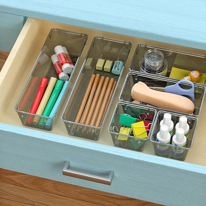 WOWBOX 6 Pack Clear Drawer Organizer Set, Acrylic Drawer Storage Trays