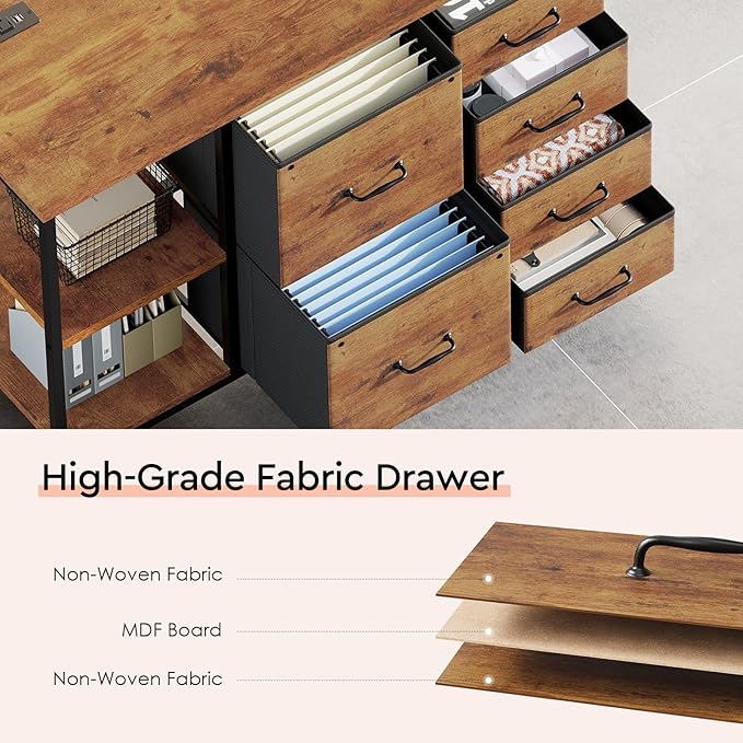 6 Drawer File Cabinet with Charging Station Rolling Printer Stand with Open