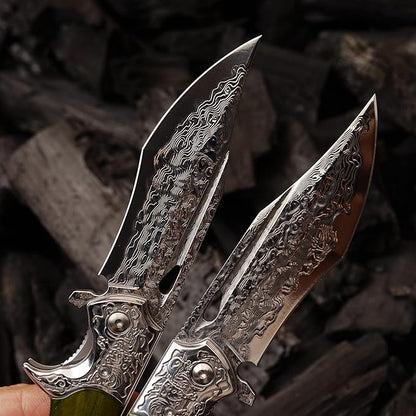 Damascus Steel Folding Knife, 3.6 '' VG10 Sandwich Damascus Steel bone Handle with Pocket Clip, for Camping and Travel EDC