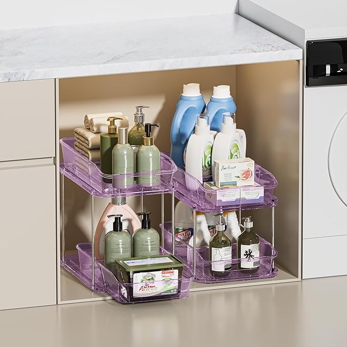 Delamu 2-Tier Under Sink Organizers and Storage, Pull Out Kitchen Pantry