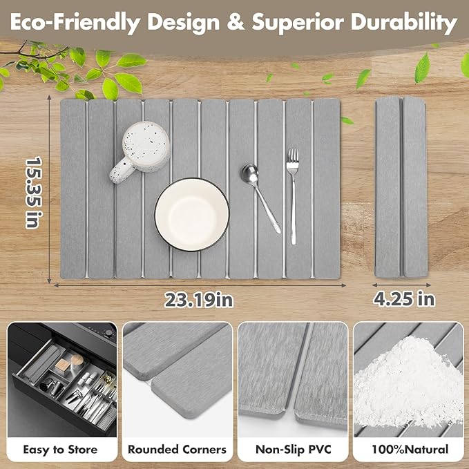 Large Stone Dish Drying Mat for Kitchen Counter, Eco-friendly, Instant Drying