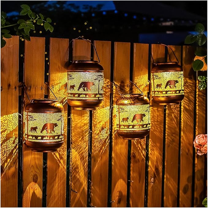 Bear Solar Lanterns Outdoor Waterproof,Hanging Solar Lights Bear Gifts for Women Men Metal LED Decorative Light for Yard,Patio,Lawn,Tabletop,Pathway,Landscape,Garden Decor
