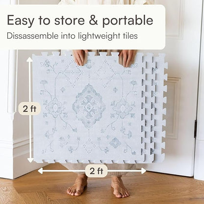 Lillefolk Baby Play Mat for Floor – 4x6ft Vintage Gray | Soft Non Toxic Premium EVA Foam Tiles for Tummy Time, Crawling & Playroom – Waterproof Interlocking Floor Mat for Babies & Toddlers (6 Tiles)