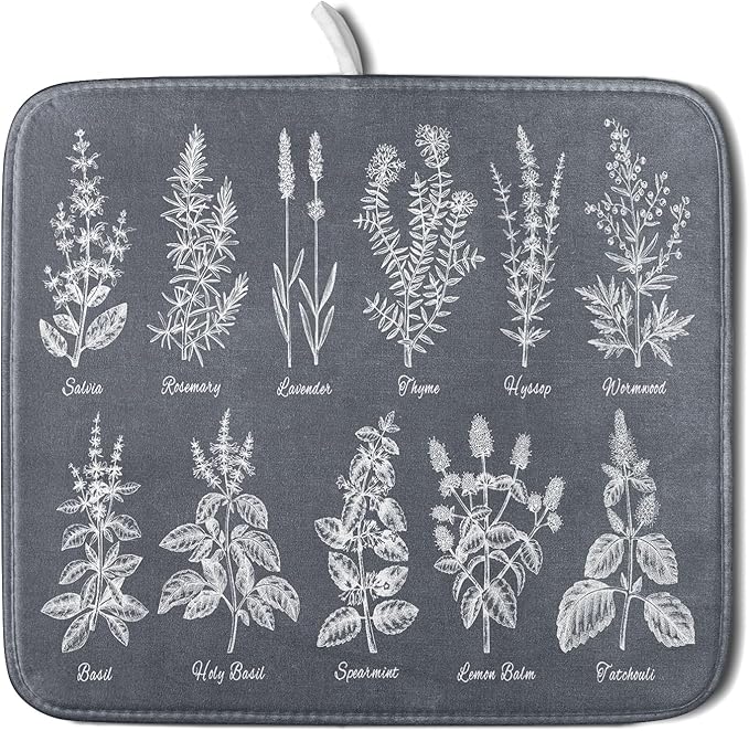 Flower Herbs Dish Drying Mat Wild Plant Dish Rack Mat