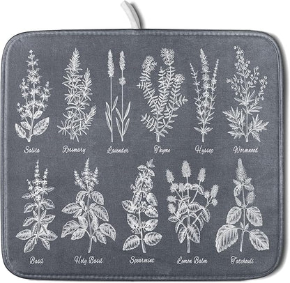Flower Herbs Dish Drying Mat Wild Plant Dish Rack Mat