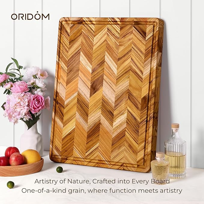 Teak Wood Cutting Board for Kitchen 24'' Extra Large End Grain Heavy Duty
