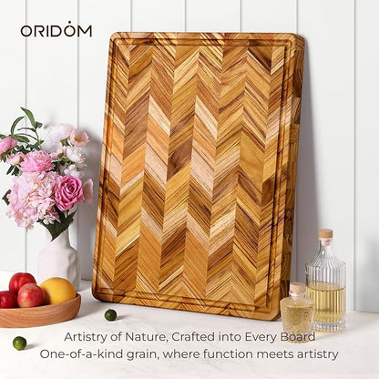 Teak Wood Cutting Board for Kitchen 24'' Extra Large End Grain Heavy Duty