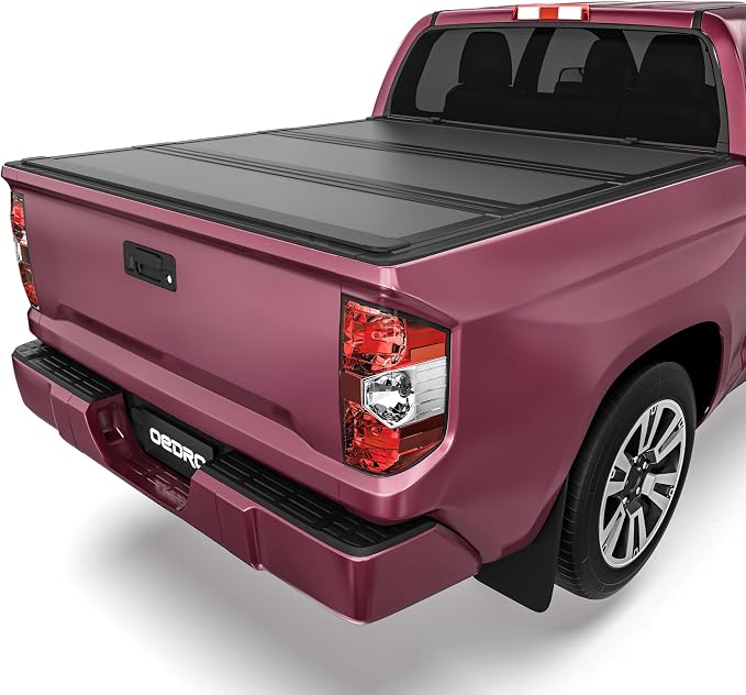 OEDRO Low-Profile Hard Tri-Fold Tonneau Cover Compatible with Toyota Tundra 2022 2023 2024 2025 2026 (Excl. Trail) 5.5ft Bed with Deck Rail System, One-Handed Quick Release, Drainage Design