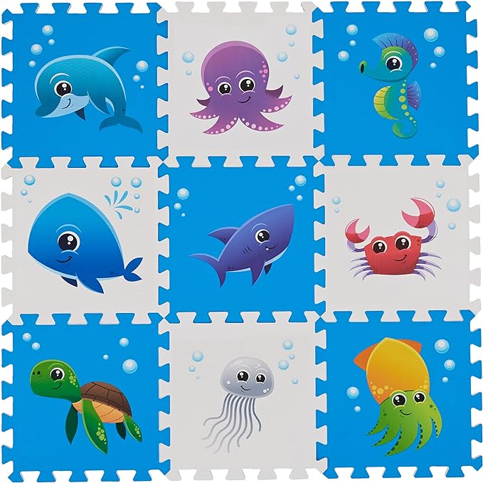 Puzzle Play Mat, Foam Floor Tiles, Children’s Foam Puzzle Mat Baby Floor Play Mat 34×34 Inches Sea World 9 Pieces