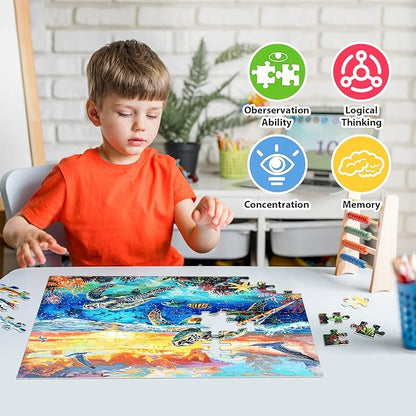 Puzzles for Kids Ages 8-10 - Turtle in Undersea World - 100 Piece Jigsaw Puzzles for Kids Ages 4-6 6-8 8-10 Year Old Children Puzzles for Boys and Girls Educational Learning Toys and Gifts